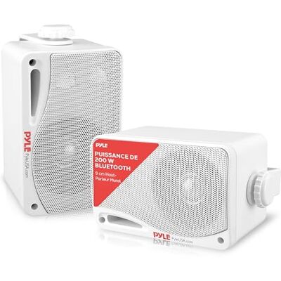 Pyle Bluetooth buitenluidspreker, 200 W, paar actieve en passieve 3-weg luidsprekers, wand- of plafondmontage, waterdichte wandluidspreker, voor gebruik op patio, binnen en buiten, wit Pyle Bluetooth buitenluidspreker, 200 W, paar actieve en passieve 3-weg luidsprekers, wand- of plafondmontage, waterdichte wandluidspreker, voor gebruik op patio, binnen en buiten, wit