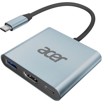 Acer USB C-hub, 3-in-1 type C naar HDMI 4K, USB 3.0 5 Gbit/s en PD 100 W opladen voor USB-C-telefoons, tablets, iPad Pro, MacBook Pro, laptops, Dell XPS Acer USB C-hub, 3-in-1 type C naar HDMI 4K, USB 3.0 5 Gbit/s en PD 100 W opladen voor USB-C-telefoons, tablets, iPad Pro, MacBook Pro, laptops, Dell XPS