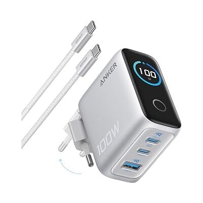 Anker USB C-oplader, 100 W, max. 3 poorten, GaN en ultra-compacte wandadapter, intelligent display en touch-bediening, voor MacBook, iPad, iPhone serie 17, 16, 15 en meer Anker USB C-oplader, 100 W, max. 3 poorten, GaN en ultra-compacte wandadapter, intelligent display en touch-bediening, voor MacBook, iPad, iPhone serie 17, 16, 15 en meer