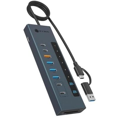 ICY BOX USB-C hub (11-in-1) met kaartlezer, 2 USB-C poorten en 1 USB-A (10 Gbit/s), 3 USB-A-poorten (5 Gbit/s), 100 W PD, SD/microSD UHS-I, IB-HUB1742CR-C2PD ICY BOX USB-C hub (11-in-1) met kaartlezer, 2 USB-C poorten en 1 USB-A (10 Gbit/s), 3 USB-A-poorten (5 Gbit/s), 100 W PD, SD/microSD UHS-I, IB-HUB1742CR-C2PD