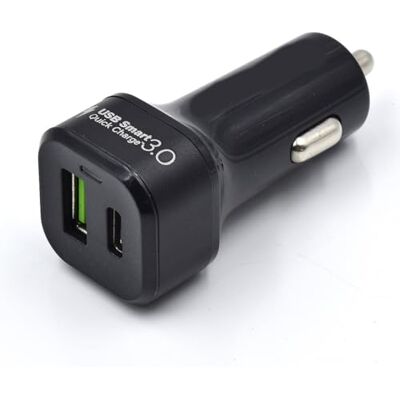 Ewent Autolader met Quick Charge 3.0-technologie, een USB A-aansluiting en een krachtige USB C-poort, 30 W, autolader voor smartphone/iPad/MacBook/Tablet/Computer Ewent Autolader met Quick Charge 3.0-technologie, een USB A-aansluiting en een krachtige USB C-poort, 30 W, autolader voor smartphone/iPad/MacBook/Tablet/Computer