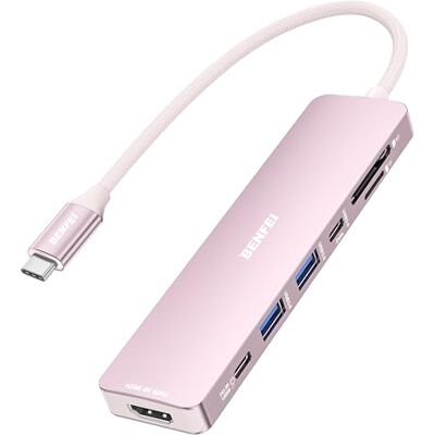 BENFEI 7-in-1 USB C-hub met HDMI (4K @60Hz), 2 USB-A, 1 USB-C gegevens, 100 W opladen, SD/TF-kaartlezer, tangle-free siliconen kabel, compatibel met MacBook Pro/Air, iPad Pro, iMac, BENFEI 7-in-1 USB C-hub met HDMI (4K @60Hz), 2 USB-A, 1 USB-C gegevens, 100 W opladen, SD/TF-kaartlezer, tangle-free siliconen kabel, compatibel met MacBook Pro/Air, iPad Pro, iMac,