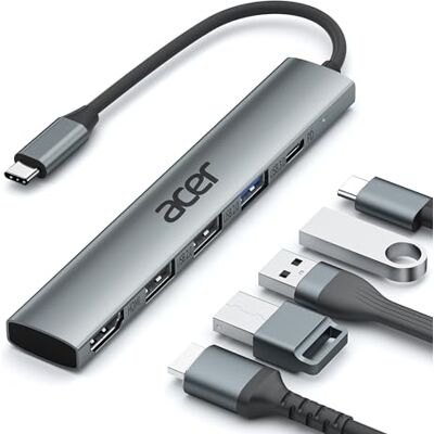 Acer 5-in-1 USB C Hub met HDMI 4K, 100W voeding, 3x USB A datapoorten, USB C naar HDMI multiport adapter voor laptop, pc, tablet, MacBook Pro/Air, iPad Air/Pro, iMac Acer 5-in-1 USB C Hub met HDMI 4K, 100W voeding, 3x USB A datapoorten, USB C naar HDMI multiport adapter voor laptop, pc, tablet, MacBook Pro/Air, iPad Air/Pro, iMac