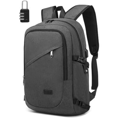 Kono Anti-diefstal rugzak voor 15,6 inch laptop met USB-oplaadpoort, lichte waterdichte rugzak, schoolrugzak, rugzak voor dames en heren (15,6 inch, donkergrijs) Kono Anti-diefstal rugzak voor 15,6 inch laptop met USB-oplaadpoort, lichte waterdichte rugzak, schoolrugzak, rugzak voor dames en heren (15,6 inch, donkergrijs)