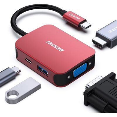 BENFEI 4-in-1 USB C Hub, USB Type-C naar HDMI VGA USB, Type-C Power USB type C voeding, compatibel met iPhone 15 Pro/Max, MacBook Pro/Air 2023, iPad Pro, iMac, S23, XPS 17 BENFEI 4-in-1 USB C Hub, USB Type-C naar HDMI VGA USB, Type-C Power USB type C voeding, compatibel met iPhone 15 Pro/Max, MacBook Pro/Air 2023, iPad Pro, iMac, S23, XPS 17