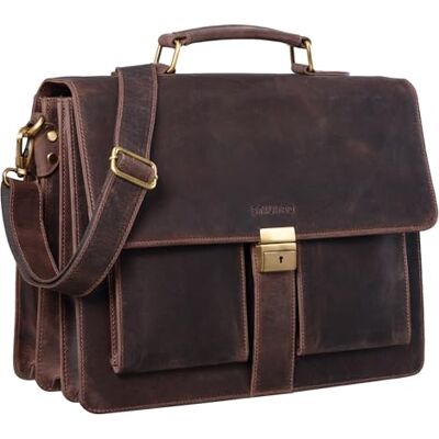 STILORD 'Eros' Schooltas voor heren, leer, koffer, laptoptas, 15,6 inch, schouderriem, zakelijke aktetas, echt leer, Granada Bruin, Koffer STILORD 'Eros' Schooltas voor heren, leer, koffer, laptoptas, 15,6 inch, schouderriem, zakelijke aktetas, echt leer, Granada Bruin, Koffer