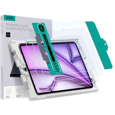 ESR 2 stuks displaybeschermfolie voor iPad Air 13 inch M3/M2 (7e/6e 2026/2025/2024, 9H gehard glasfolie met eenvoudige applicatieplaat, krasbestendig, HD-helderheid ESR 2 stuks displaybeschermfolie voor iPad Air 13 inch M3/M2 (7e/6e 2026/2025/2024, 9H gehard glasfolie met eenvoudige applicatieplaat, krasbestendig, HD-helderheid