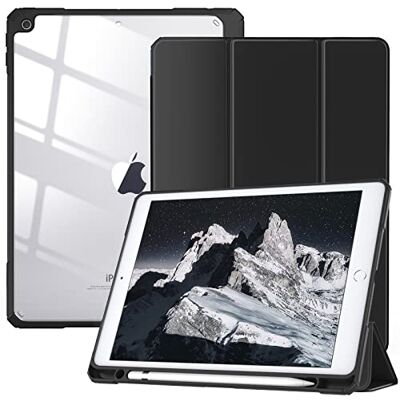 TiMOVO Hoes compatibel met iPad 9e generatie 2021/iPad 8e generatie 2020/7e generatie 2019 10,2 inch, met penhouder, drievoudig gevouwen leer, ondersteunt slaap-/waakfunctie Porte-Stylet, Coque Fine Tri-Fold Avec Support, Housse Arrière Transparente, Ve TiMOVO Hoes compatibel met iPad 9e generatie 2021/iPad 8e generatie 2020/7e generatie 2019 10,2 inch, met penhouder, drievoudig gevouwen leer, ondersteunt slaap-/waakfunctie Porte-Stylet, Coque Fine Tri-Fold Avec Support, Housse Arrière Transparente, Ve