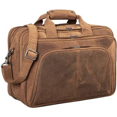 STILORD "Calisto" XL werktas van leer, vintage, voor leraren, aktetas, zakelijke tas voor 17 inch computer, van echt leer, kleur: zwart, Tan Bruin Donkerbruin, Handdoek STILORD "Calisto" XL werktas van leer, vintage, voor leraren, aktetas, zakelijke tas voor 17 inch computer, van echt leer, kleur: zwart, Tan Bruin Donkerbruin, Handdoek