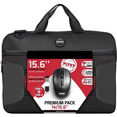 Port Designs POORT DESIGNS Premium Pack: 14/15.6 inch laptoptas met draadloze muis USB-C en USB-A Port Designs POORT DESIGNS Premium Pack: 14/15.6 inch laptoptas met draadloze muis USB-C en USB-A