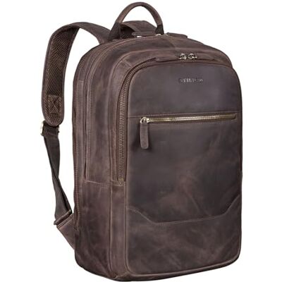 STILORD Maxor XL Rugzak voor heren, van echt leer, vintage, met meerdere zakken en 17 inch laptopriem, zwart, Donkerbruin, XL STILORD Maxor XL Rugzak voor heren, van echt leer, vintage, met meerdere zakken en 17 inch laptopriem, zwart, Donkerbruin, XL