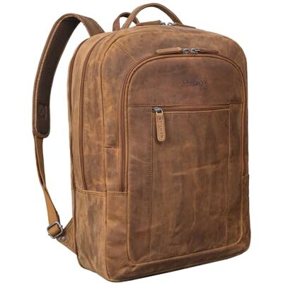 STILORD 'Erikson' Grote rugzak van leer, rugzak voor laptop van 17 inch, XL, werktas met systeem voor vintage trolleys van echt leer, Tan Bruin Scuro, Rugzak STILORD 'Erikson' Grote rugzak van leer, rugzak voor laptop van 17 inch, XL, werktas met systeem voor vintage trolleys van echt leer, Tan Bruin Scuro, Rugzak