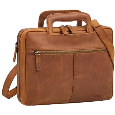 STILORD "Connell" 13,3 inch laptoptas, leer, aktetas, heren, werktas, smal, vintage, hoes voor tablet, conferentiehouder, A4, echt leer. Kleur: bruin scuro, Tan Bruin Donkerbruin, M, Retro STILORD "Connell" 13,3 inch laptoptas, leer, aktetas, heren, werktas, smal, vintage, hoes voor tablet, conferentiehouder, A4, echt leer. Kleur: bruin scuro, Tan Bruin Donkerbruin, M, Retro