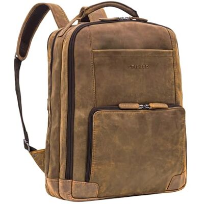 STILORD "Harlow" Rugzak van leer voor heren, XL, vintage, elegant, grote computerrugzak, 15-17 inch, zakelijke tas, werk, met trolley-systeem, echt leer, kleur: colorado bruin STILORD "Harlow" Rugzak van leer voor heren, XL, vintage, elegant, grote computerrugzak, 15-17 inch, zakelijke tas, werk, met trolley-systeem, echt leer, kleur: colorado bruin