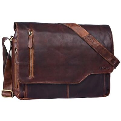 STILORD "Marlon" Leren tas voor heren, werk, universiteit, bureautas, vintage, schouderriem, laptoptas, 15,6 inch, kleur: cognac bruin L STILORD "Marlon" Leren tas voor heren, werk, universiteit, bureautas, vintage, schouderriem, laptoptas, 15,6 inch, kleur: cognac bruin L