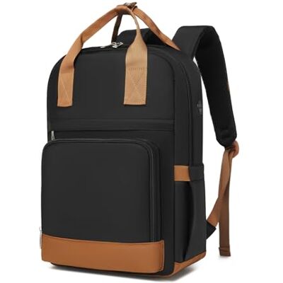 Kono Laptoprugzak voor dames, 15,6 inch, waterdicht, met USB-oplaadpoort, diefstalbeveiliging met grote capaciteit, voor werk, school, reizen (zwart/bruin) Kono Laptoprugzak voor dames, 15,6 inch, waterdicht, met USB-oplaadpoort, diefstalbeveiliging met grote capaciteit, voor werk, school, reizen (zwart/bruin)