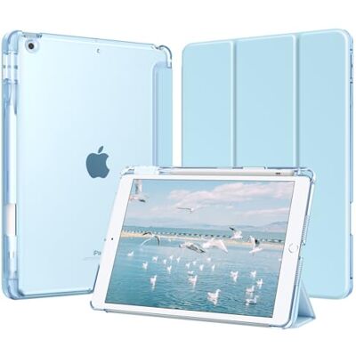 MoKo Beschermhoes voor iPad 9e/8e/7e generatie 10,2 inch met penhouder Voor iPad 10.2 beschermhoes 2021/2020/2019, dun, licht, drievoudig gevouwen hoes met robuuste transparante achterkant van MoKo Beschermhoes voor iPad 9e/8e/7e generatie 10,2 inch met penhouder Voor iPad 10.2 beschermhoes 2021/2020/2019, dun, licht, drievoudig gevouwen hoes met robuuste transparante achterkant van