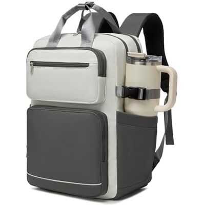 Kono Laptoprugzak voor dames, 15,6 inch, casual, grote capaciteit, waterdicht, voor reizen, kantoor, studie, Beige/Grijs, L, Casual Kono Laptoprugzak voor dames, 15,6 inch, casual, grote capaciteit, waterdicht, voor reizen, kantoor, studie, Beige/Grijs, L, Casual