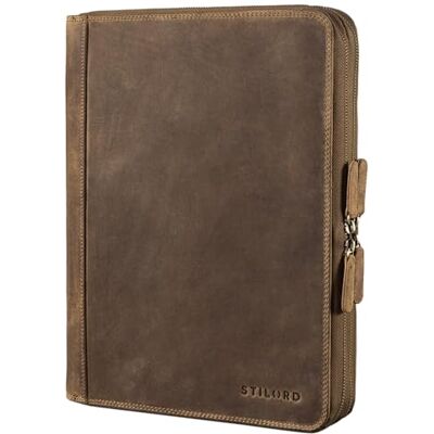 STILORD "Ferris" Organizer, A4, leer, conferentie, XL, vintage, laptophoes, 13,3 inch, map voor heren, dames, portfolio, notitieboek, echt leer, kleur: middenbruin STILORD "Ferris" Organizer, A4, leer, conferentie, XL, vintage, laptophoes, 13,3 inch, map voor heren, dames, portfolio, notitieboek, echt leer, kleur: middenbruin