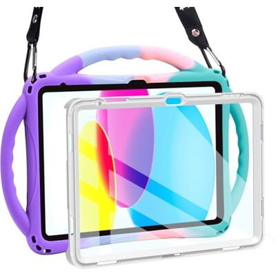 TopEsct Kinderhoes voor iPad 10e generatie 10,9 inch Gemaakt van kindveilige siliconen, met geïntegreerde displaybescherming, schokbestendige hoes met handvat en standaard TopEsct Kinderhoes voor iPad 10e generatie 10,9 inch Gemaakt van kindveilige siliconen, met geïntegreerde displaybescherming, schokbestendige hoes met handvat en standaard