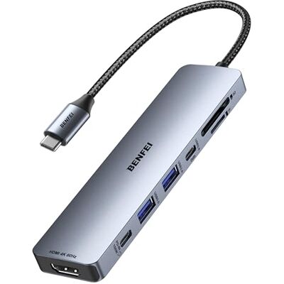 BENFEI 7-in-1 USB C-hub met HDMI (4K @ 60Hz), 2 USB-A, 1 USB-C-gegevens, 100 W opladen, SD/TF-kaartlezer, knoopvrije siliconen kabel, compatibel met MacBook Pro/Air, iPad Pro, iMac BENFEI 7-in-1 USB C-hub met HDMI (4K @ 60Hz), 2 USB-A, 1 USB-C-gegevens, 100 W opladen, SD/TF-kaartlezer, knoopvrije siliconen kabel, compatibel met MacBook Pro/Air, iPad Pro, iMac