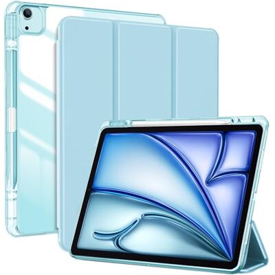 ProCase Hybride hoes met transparante achterkant voor iPad Air 13 inch M3 2025/M2 2024, potloodhouder compatibel met Touch ID, automatische slaap/wake, hemelsblauw ProCase Hybride hoes met transparante achterkant voor iPad Air 13 inch M3 2025/M2 2024, potloodhouder compatibel met Touch ID, automatische slaap/wake, hemelsblauw