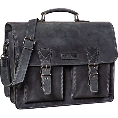 STILORD "Jeffrey" Schooltas van echt leer, grote lerarentas, aktetas, heren en dames, laptoptas 15,6 inch, schoudertas met trolley-bevestiging, kleur: antraciet STILORD "Jeffrey" Schooltas van echt leer, grote lerarentas, aktetas, heren en dames, laptoptas 15,6 inch, schoudertas met trolley-bevestiging, kleur: antraciet