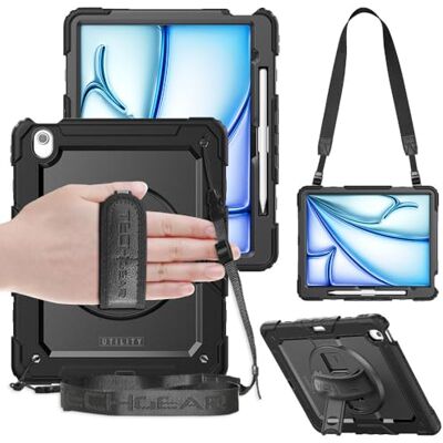 TECHGEAR Utility Beschermhoes voor iPad Air 13 (M2 2024/M3 2025), harde beschermhoes, schokbestendig, met 360 graden draaibare standaard, schouder- en handgrip, zwart, schokbestendige beschermhoes TECHGEAR Utility Beschermhoes voor iPad Air 13 (M2 2024/M3 2025), harde beschermhoes, schokbestendig, met 360 graden draaibare standaard, schouder- en handgrip, zwart, schokbestendige beschermhoes