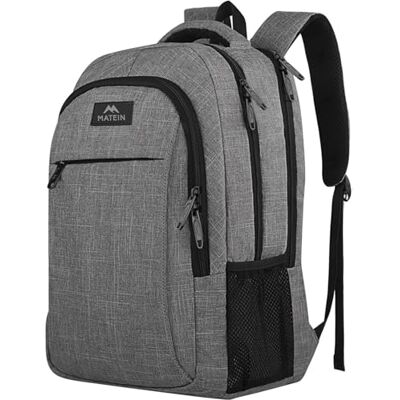 MATEIN Laptoprugzak, 15,6 inch, heren, diefstalbeveiliging, functionele rugzak, laptop met USB-oplaadaansluiting, voor college, werk, zaken, vrije tijd, grijs MATEIN Laptoprugzak, 15,6 inch, heren, diefstalbeveiliging, functionele rugzak, laptop met USB-oplaadaansluiting, voor college, werk, zaken, vrije tijd, grijs