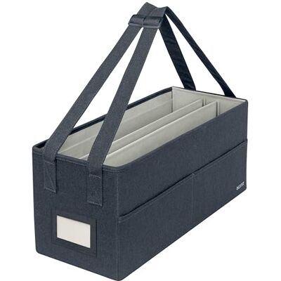 Leitz Werktas en opbergtas van stof, opvouwbare laptoptas en bureau-organizer voor schrijfwaren en laptopaccessoires, met handgrepen, grijs Leitz Werktas en opbergtas van stof, opvouwbare laptoptas en bureau-organizer voor schrijfwaren en laptopaccessoires, met handgrepen, grijs