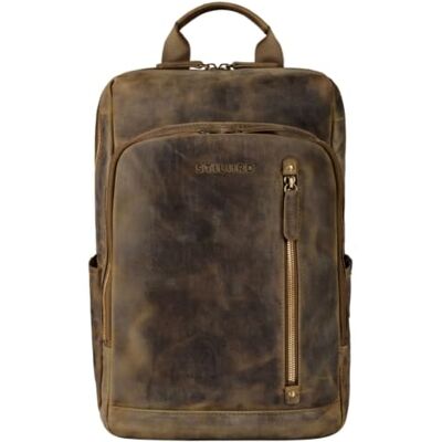 STILORD "Johnson" zakelijke rugzak voor heren, leer, vintage rugzak voor MacBook 13,3 inch, laptoptas, echt leer, kleur: middenbruin STILORD "Johnson" zakelijke rugzak voor heren, leer, vintage rugzak voor MacBook 13,3 inch, laptoptas, echt leer, kleur: middenbruin