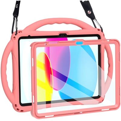 TopEsct Kinderhoes voor iPad 10e generatie 10,9 inch Gemaakt van kindveilige siliconen, met geïntegreerde displaybescherming, schokbestendige hoes met handvat en standaard TopEsct Kinderhoes voor iPad 10e generatie 10,9 inch Gemaakt van kindveilige siliconen, met geïntegreerde displaybescherming, schokbestendige hoes met handvat en standaard