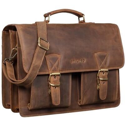 STILORD "Jeffrey" Schooltas van echt leer, grote lerarentas, aktetas, heren en dames, laptoptas 15,6 inch, schoudertas met trolley-bevestiging, kleur: middenbruin STILORD "Jeffrey" Schooltas van echt leer, grote lerarentas, aktetas, heren en dames, laptoptas 15,6 inch, schoudertas met trolley-bevestiging, kleur: middenbruin
