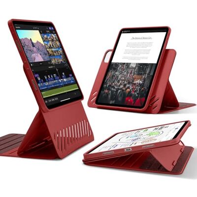 ESR iPad Pro 12.9 hoes (6e/5e generatie, 2022/2021), afneembare magnetische hoes, verstelbare standaard in portret-/landschapsmodus met verhoogd weergavebeeld, 9 staande hoeken, Shift-serie, rood ESR iPad Pro 12.9 hoes (6e/5e generatie, 2022/2021), afneembare magnetische hoes, verstelbare standaard in portret-/landschapsmodus met verhoogd weergavebeeld, 9 staande hoeken, Shift-serie, rood