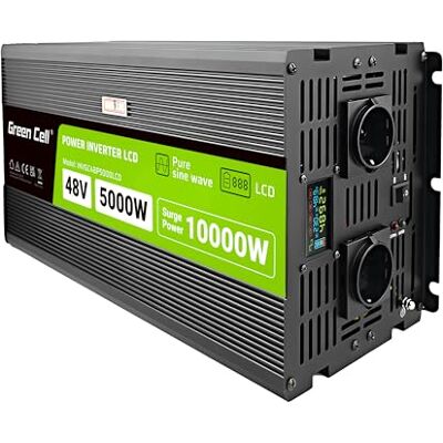 Green Cell Omvormer, 48 V, LCD naar 230 V, AC 5000 W/10.000 W, zuivere sinus, autostopcontact, mobiele voeding, laptop, oplader, camping auto Green Cell Omvormer, 48 V, LCD naar 230 V, AC 5000 W/10.000 W, zuivere sinus, autostopcontact, mobiele voeding, laptop, oplader, camping auto