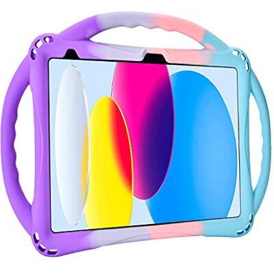 TopEsct Kinderhoes voor iPad (A16) 11e generatie 11 inch 2025, iPad 10e generatie 11 inch 2022, ingebouwde standaard, schokbestendige siliconen hoes geleverd met riem (paars en turquoise) TopEsct Kinderhoes voor iPad (A16) 11e generatie 11 inch 2025, iPad 10e generatie 11 inch 2022, ingebouwde standaard, schokbestendige siliconen hoes geleverd met riem (paars en turquoise)