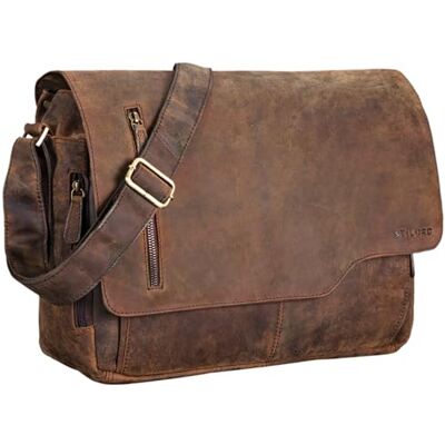 STILORD "Marlon" Leren tas voor heren, werk, universiteit, bureautas, vintage, schouderriem, laptoptas, 15,6 inch, kleur: cognac bruin STILORD "Marlon" Leren tas voor heren, werk, universiteit, bureautas, vintage, schouderriem, laptoptas, 15,6 inch, kleur: cognac bruin