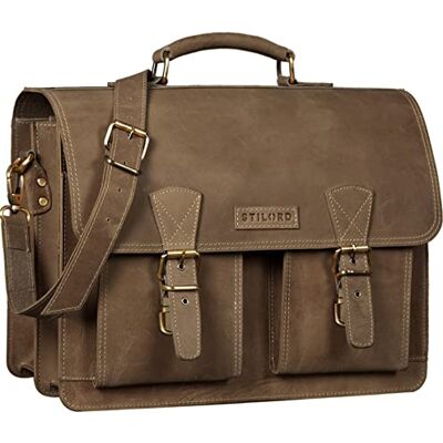 STILORD "Jeffrey" Schooltas van echt leer, grote lerarentas, aktetas, heren en dames, laptoptas 15,6 inch, schoudertas met trolley-bevestiging, kleur: seppia bruin STILORD "Jeffrey" Schooltas van echt leer, grote lerarentas, aktetas, heren en dames, laptoptas 15,6 inch, schoudertas met trolley-bevestiging, kleur: seppia bruin