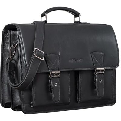 STILORD "Jeffrey" Schooltas van echt leer, grote lerarentas, aktetas, heren en dames, laptoptas 15,6 inch, schoudertas met trolley-bevestiging, kleur: seppia bruin, Princeton Zwart, L, Handdoek STILORD "Jeffrey" Schooltas van echt leer, grote lerarentas, aktetas, heren en dames, laptoptas 15,6 inch, schoudertas met trolley-bevestiging, kleur: seppia bruin, Princeton Zwart, L, Handdoek