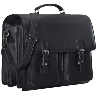 STILORD 'Anton' Aktetas Heren Leer Schoudertas Groot Vintage met Laptopvak 15,6 inch Lederen Tas Laptoptas Business Tassen Echt Leder, Kleur:zwart L STILORD 'Anton' Aktetas Heren Leer Schoudertas Groot Vintage met Laptopvak 15,6 inch Lederen Tas Laptoptas Business Tassen Echt Leder, Kleur:zwart L