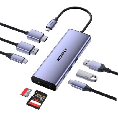BENFEI Hub USB-C 8en1 SMT Docking Station DisplayPort 8K HDMI Double écran DP 8K@30Hz 4K@120Hz/Ethernet Gigabit/SD/TF/charge PD100W/5Gbps 1xUSB‑C 2xUSB‑A 3.0 pour MacBook/iPad/iMac/iPhone 17/16/15/XPS BENFEI Hub USB-C 8en1 SMT Docking Station DisplayPort 8K HDMI Double écran DP 8K@30Hz 4K@120Hz/Ethernet Gigabit/SD/TF/charge PD100W/5Gbps 1xUSB‑C 2xUSB‑A 3.0 pour MacBook/iPad/iMac/iPhone 17/16/15/XPS