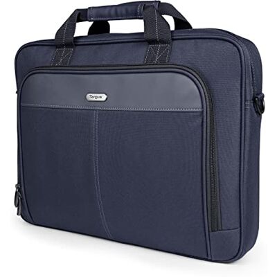 Targus TCT027US Klassieke slanke laptoptas voor laptops van 15-16 inch, ergonomische schoudertas, grote schuimrubberen bekleding, blauw Targus TCT027US Klassieke slanke laptoptas voor laptops van 15-16 inch, ergonomische schoudertas, grote schuimrubberen bekleding, blauw