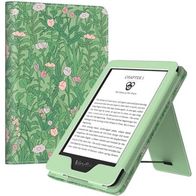 MoKo Hoesje voor 6" Kindle (11e generatie, 2024/2022), groene bloem Ultralichte PU-hoes met automatische wake/slaapfunctie voor e-book 2024 MoKo Hoesje voor 6" Kindle (11e generatie, 2024/2022), groene bloem Ultralichte PU-hoes met automatische wake/slaapfunctie voor e-book 2024
