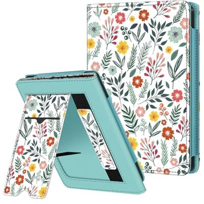 FINTIE Hoes compatibel met 15,24 cm Kobo Clara Color / BW 2024 en Kobo Kickstand hoesje met kaartenvak, handlus en automatische slaapfunctie, lentebloem FINTIE Hoes compatibel met 15,24 cm Kobo Clara Color / BW 2024 en Kobo Kickstand hoesje met kaartenvak, handlus en automatische slaapfunctie, lentebloem
