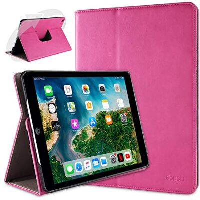 doupi Draaibare beschermhoes voor iPad Air (1e gen.), Deluxe, 360 graden Smart beschermhoes, kunstleer, roze doupi Draaibare beschermhoes voor iPad Air (1e gen.), Deluxe, 360 graden Smart beschermhoes, kunstleer, roze