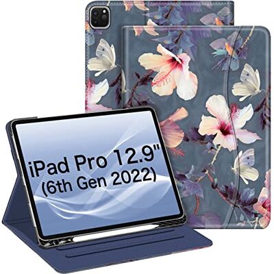FINTIE Hoes compatibel met iPad Pro 12,9 inch (2022/2021/2020/2018, 6e/5e/4e/3e generatie), intelligente meerhoekige standaard met potloodhouder en zak, automatische slaap/wake, hibiscus in FINTIE Hoes compatibel met iPad Pro 12,9 inch (2022/2021/2020/2018, 6e/5e/4e/3e generatie), intelligente meerhoekige standaard met potloodhouder en zak, automatische slaap/wake, hibiscus in