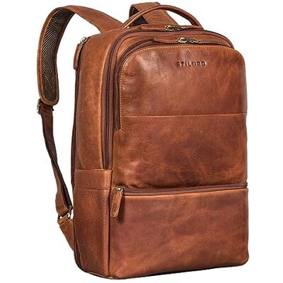 STILORD Thore Luxe rugzak van echt leer met 17 inch laptopvak voor dames, vintage stijl, kleur: zwart, kara, cognac, L, rugzak STILORD Thore Luxe rugzak van echt leer met 17 inch laptopvak voor dames, vintage stijl, kleur: zwart, kara, cognac, L, rugzak