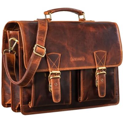 STILORD "Jeffrey" Schooltas van echt leer, grote lerarentas, aktetas, heren en dames, laptoptas 15,6 inch, schoudertas met trolley-bevestiging, kleur: seppia bruin, Kara Cognac, L STILORD "Jeffrey" Schooltas van echt leer, grote lerarentas, aktetas, heren en dames, laptoptas 15,6 inch, schoudertas met trolley-bevestiging, kleur: seppia bruin, Kara Cognac, L