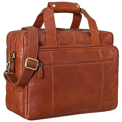 STILORD "Experience" XL leren aktetas voor heren, 15,6 inch, laptoptas, zakelijk, aktetas, schoudertas, werk, kantoor, lus, trolley, echt leer, kleur: cognac donkerbruin, Plantaardig gelooid met STILORD "Experience" XL leren aktetas voor heren, 15,6 inch, laptoptas, zakelijk, aktetas, schoudertas, werk, kantoor, lus, trolley, echt leer, kleur: cognac donkerbruin, Plantaardig gelooid met