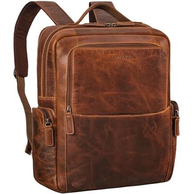 STILORD "Gino" Elegante zakelijke leren rugzak voor mannen en vrouwen, grote rugzak voor laptop, vintage, 15,6-17 inch, werk, rugzak, kleur: luino bruin STILORD "Gino" Elegante zakelijke leren rugzak voor mannen en vrouwen, grote rugzak voor laptop, vintage, 15,6-17 inch, werk, rugzak, kleur: luino bruin